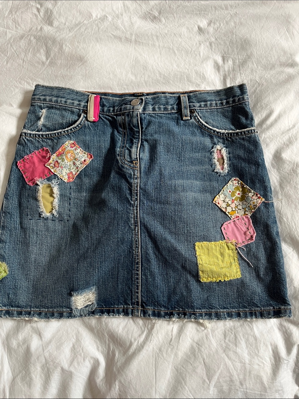 J.Crew Vintage Spring 2005 Patchwork denim  mini skirt fall layering feminine